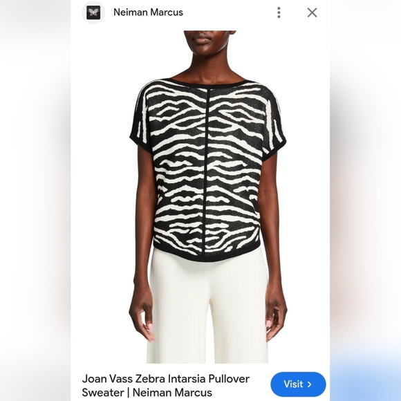 Joan Vass short sleeve intarsia zebra print sweater women's sz 8/10 NWT
